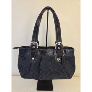 Coach  Black Soho Pleated Leather Tote Shoulder Handbag Purse #F13742